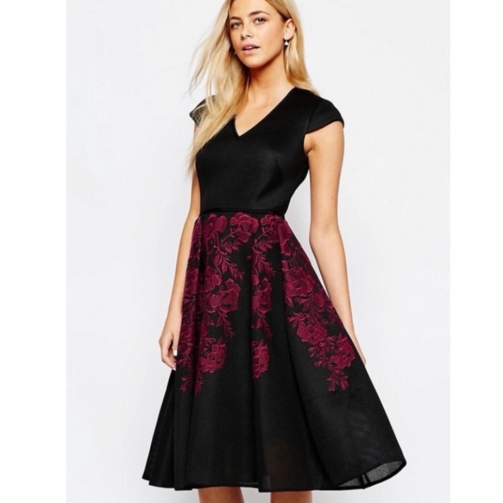 TED BAKER LEVANA BONDED LACE FLORAL FULL SKIRT DRESS SZ 6 US OR TED SZ 2